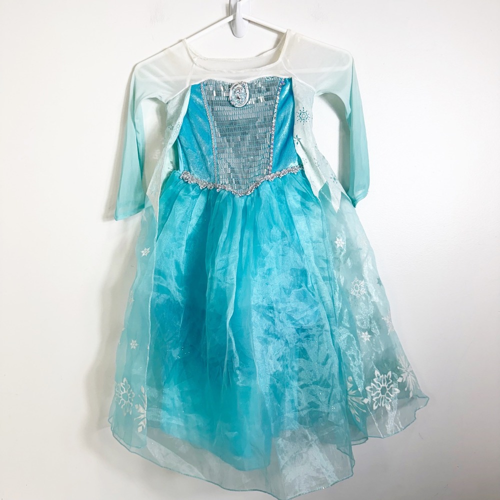 Disney Store Elsa Costume Dress Girls Size 4 Blue Frozen Snowflake Sparkle
